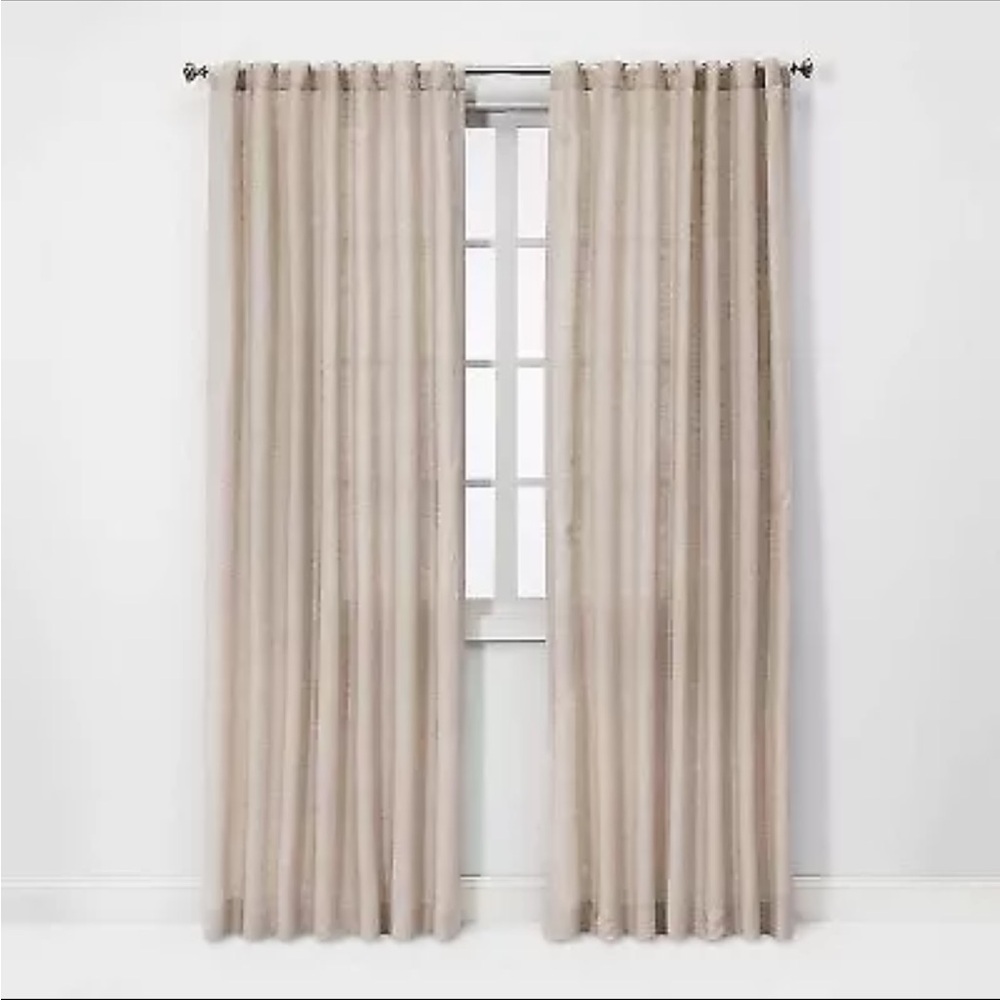 PAIR! 100% Linen 95"x54" Light Filtering Curtain Panels Natural - Threshold